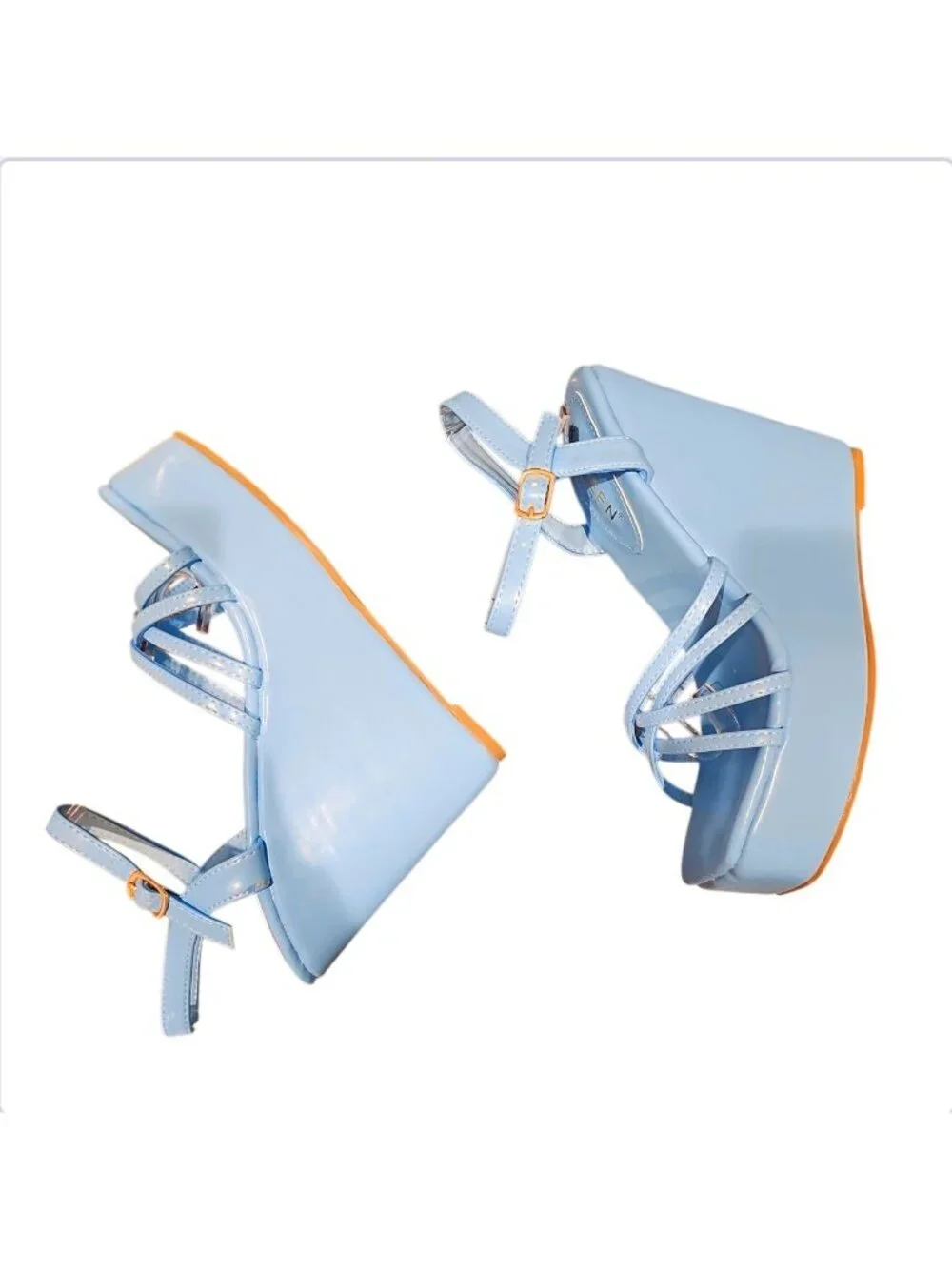 Sky Blue Platform Wedge Sandals With Adjustable Ankle Straps Strappy Design And